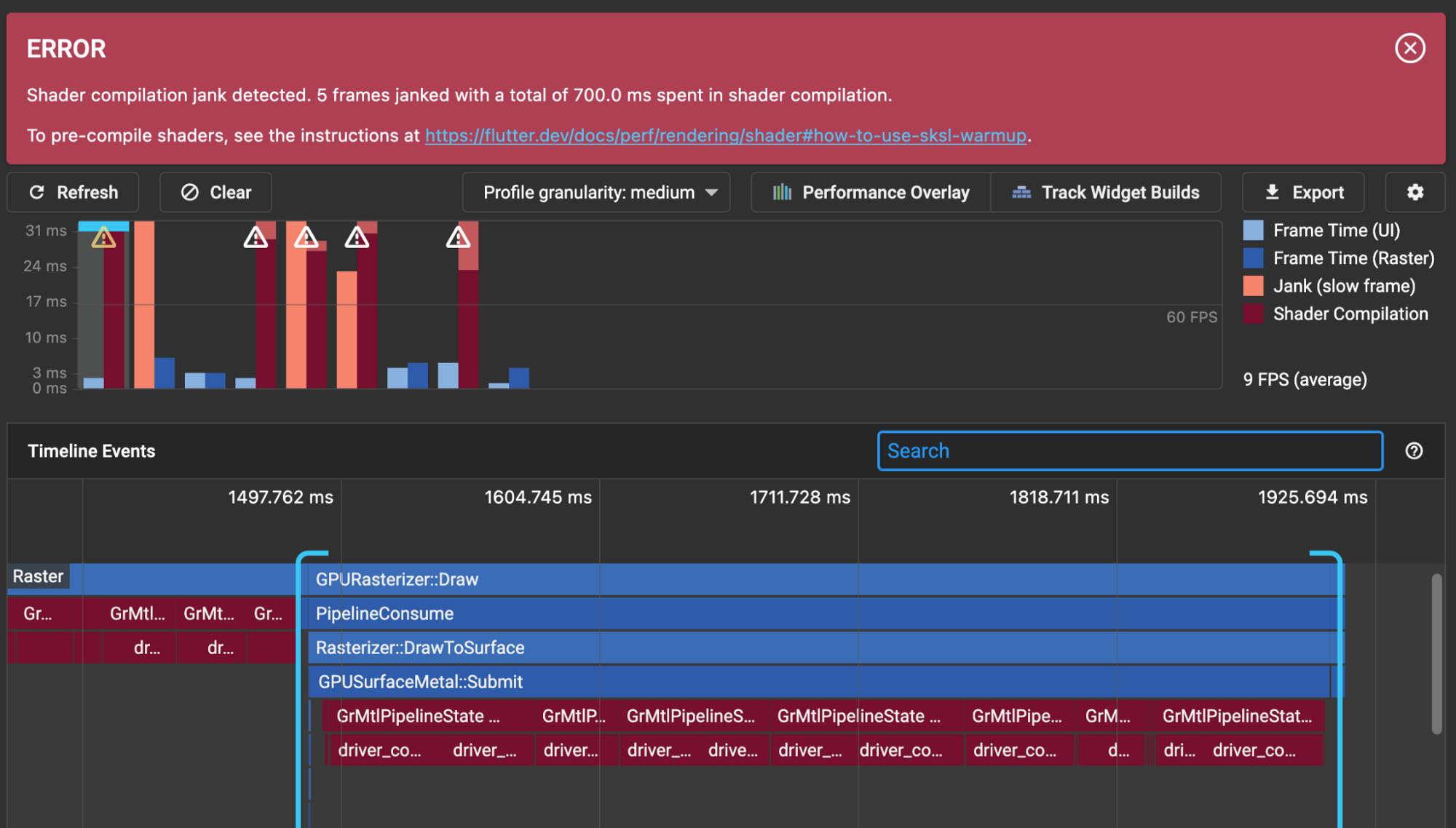 DevTools 检测到因着色器编译而丢失的构建帧