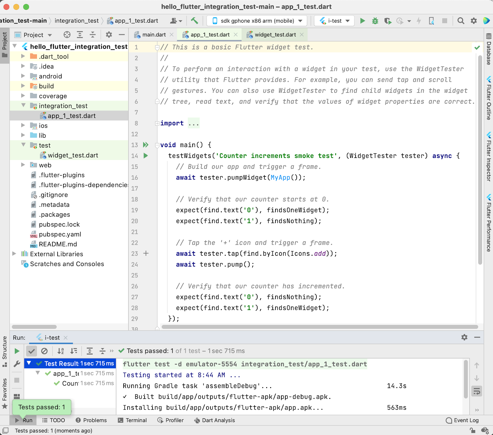 在 IntelliJ / Android Studio 中对 Flutter 应用进行集成测试